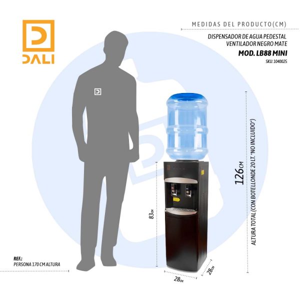 Dispensador de Agua Pedestal Ventilador Negro Mate LB-88 Mini - Imagen 5