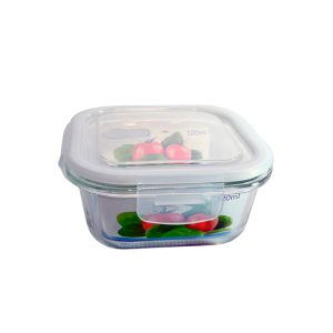 Contenedor hermético tupper de vidrio cuadrado 520 ml