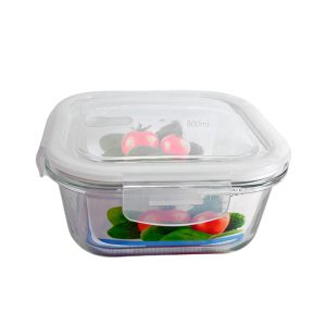 Contenedor hermético tupper de vidrio cuadrado 800 ml